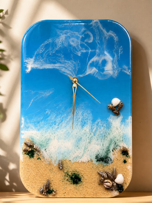 Ocean Wave Resin Wall Clock – Handmade Coastal Beach Art Clock