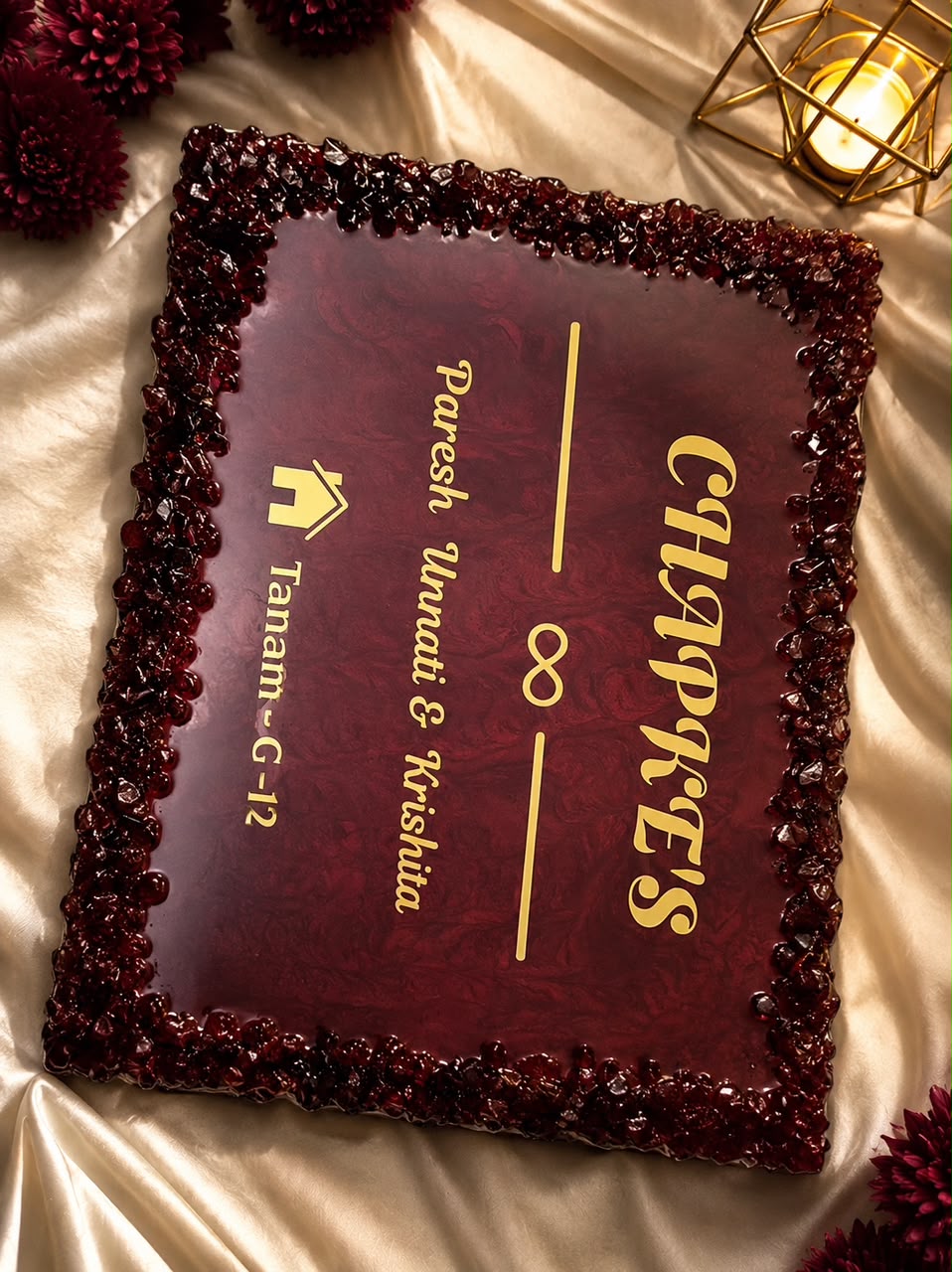 Ruby Crystal Personalized Resin Name Plate – Handmade Premium Home Name Board