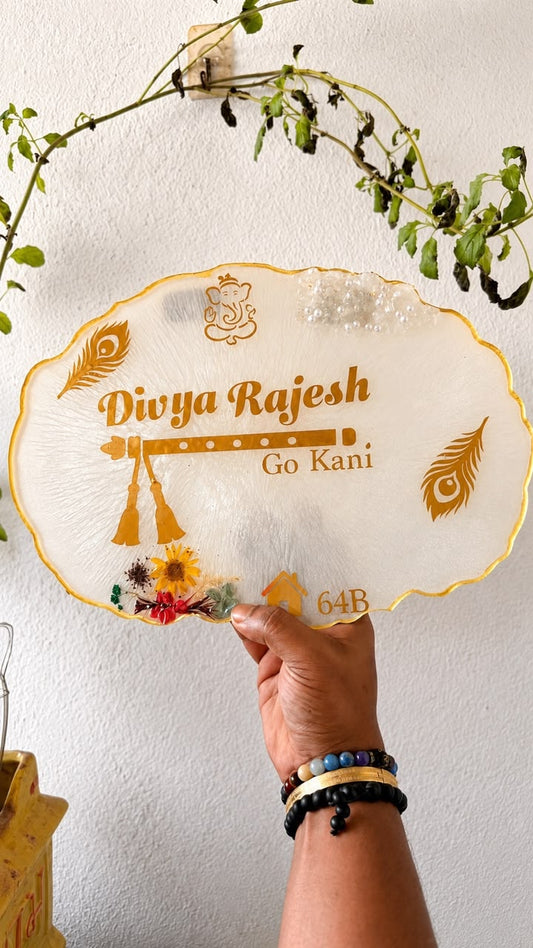 Divine Floral Resin Name Plate – Personalized Handmade Luxury Home Name Board